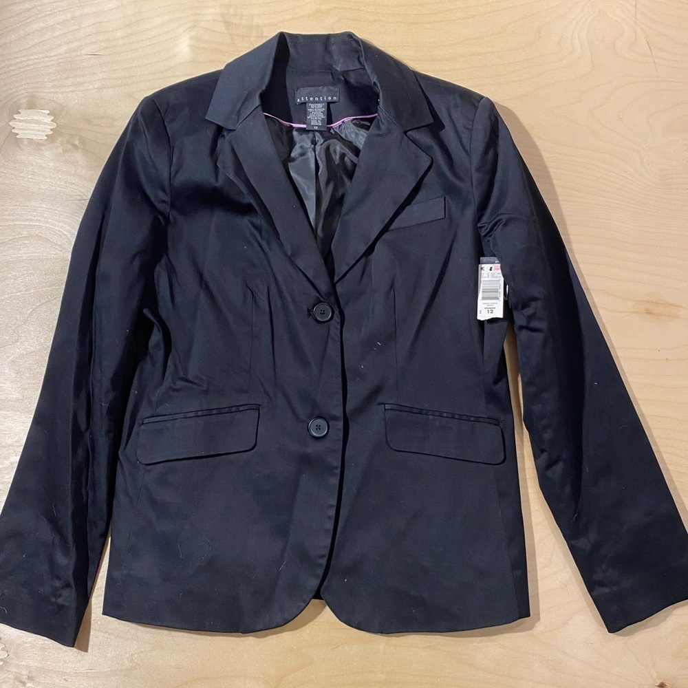 attention Women's Black Two-Button Tailored Blazer 12 (QX)